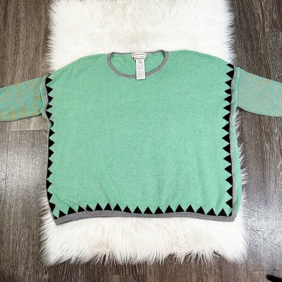 Paul & Joe Womens Shimmer Pullover Sweater Green 3/4 Sleeve Boxy Size Medium - Picture 2 of 6